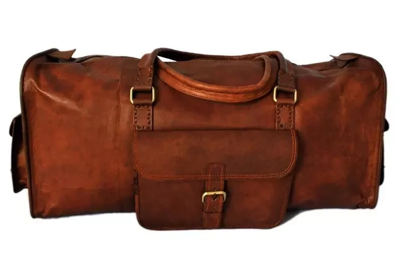 Håndlavet marokkansk "Edge" læder rejsetaske – Artisan 24" (60 cm) Voyager Duffle med Triple-Pocket Organization