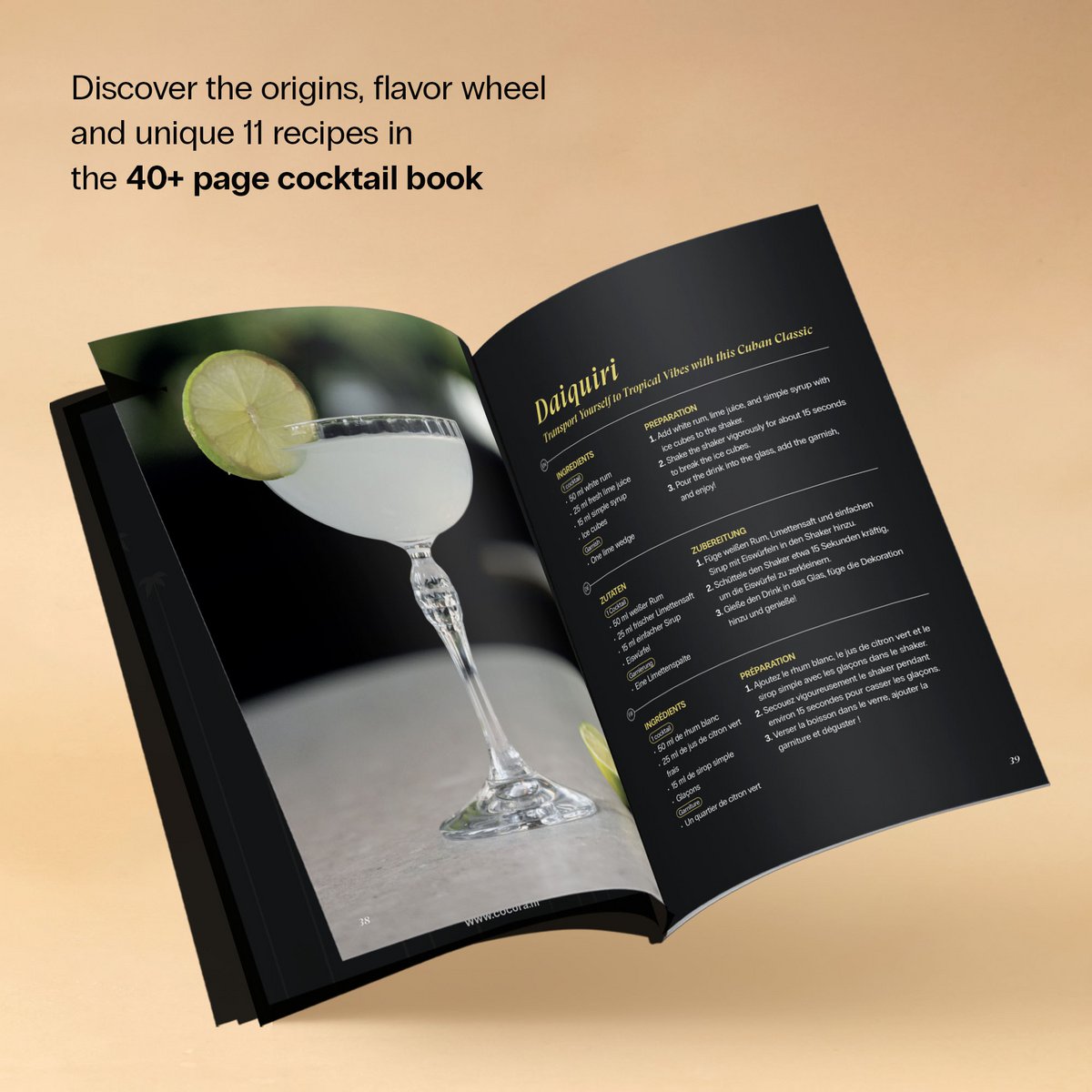 Cocora Martini Gift Set - 8-piece Stainless Steel Cocktail Set - Cocktail Shaker - Coupe Martini Glasses - Cocktail Book - Sustainable