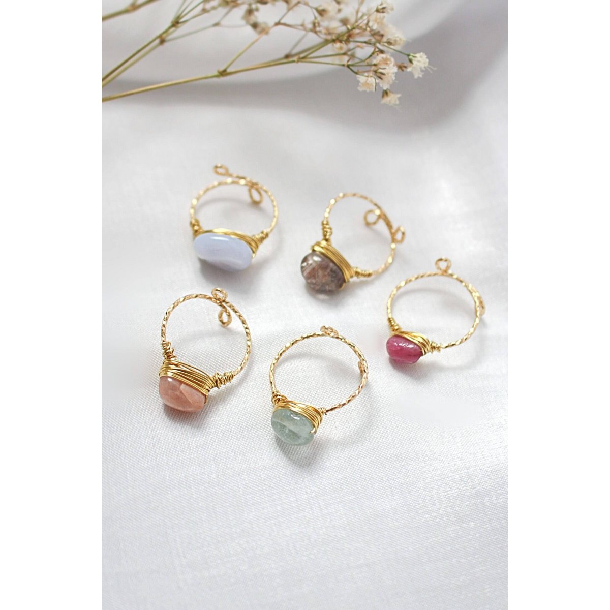 24K naturlige krystaller Hand Wired Solitaire Ring