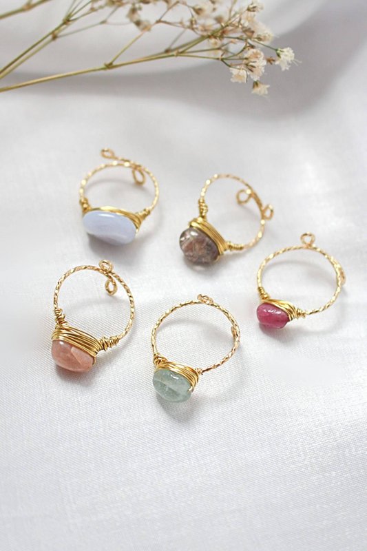 24K naturlige krystaller Hand Wired Solitaire Ring