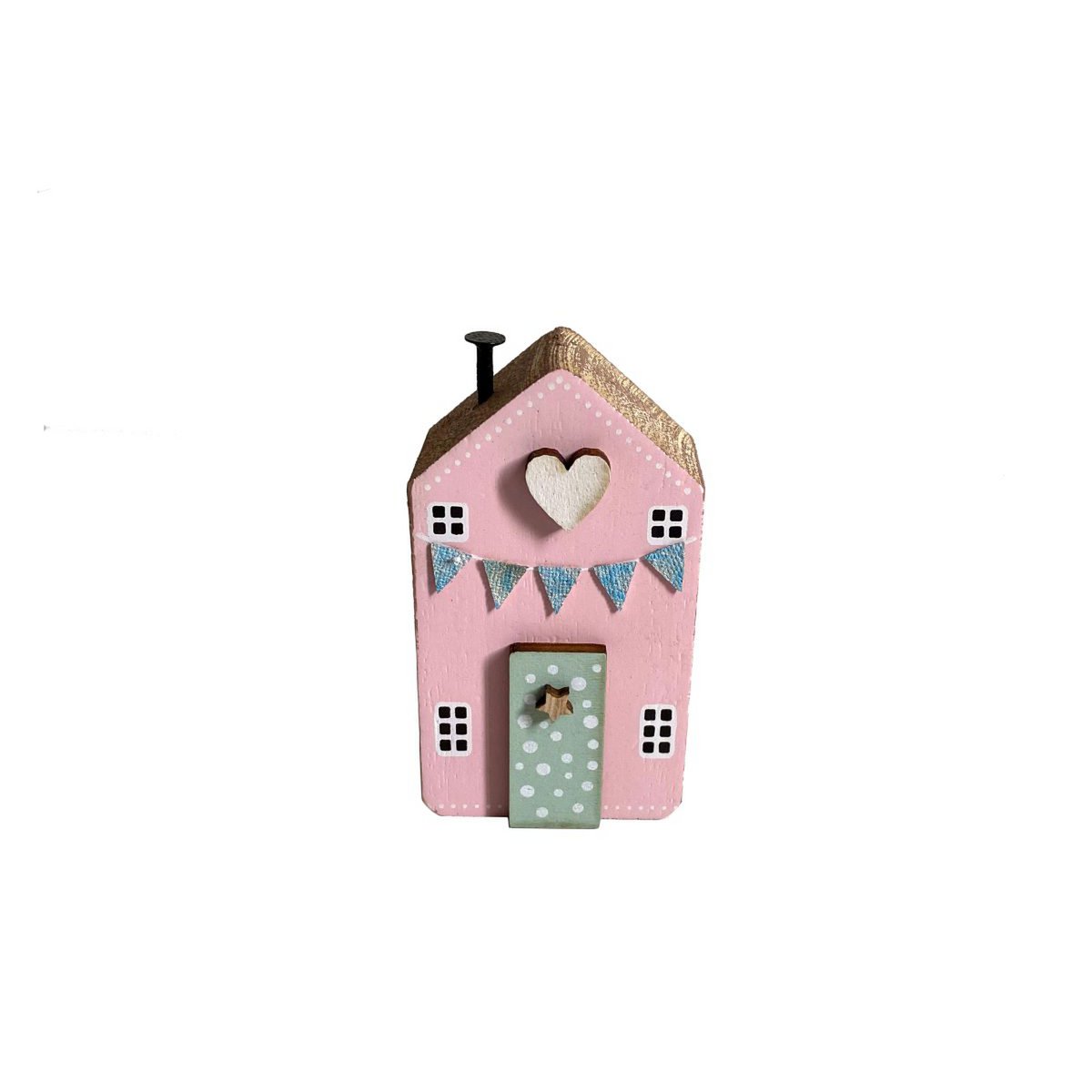 Houten huis polka dot roze 4,5x8 cm isabelle rose