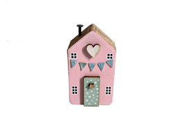 Houten huis polka dot roze 4,5x8 cm isabelle rose