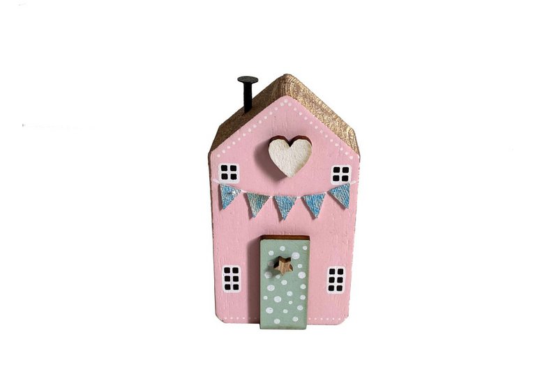 Houten huis polka dot roze 4,5x8 cm isabelle rose