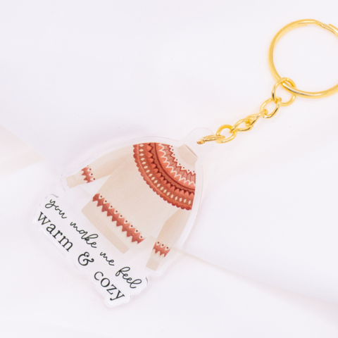 Keychain "You make me feel warm & cozy" sweater acrylic - housewarming gift for girlfriend