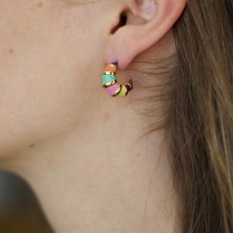Nadine - Colourful Enamel Hoop Croissant Earrings