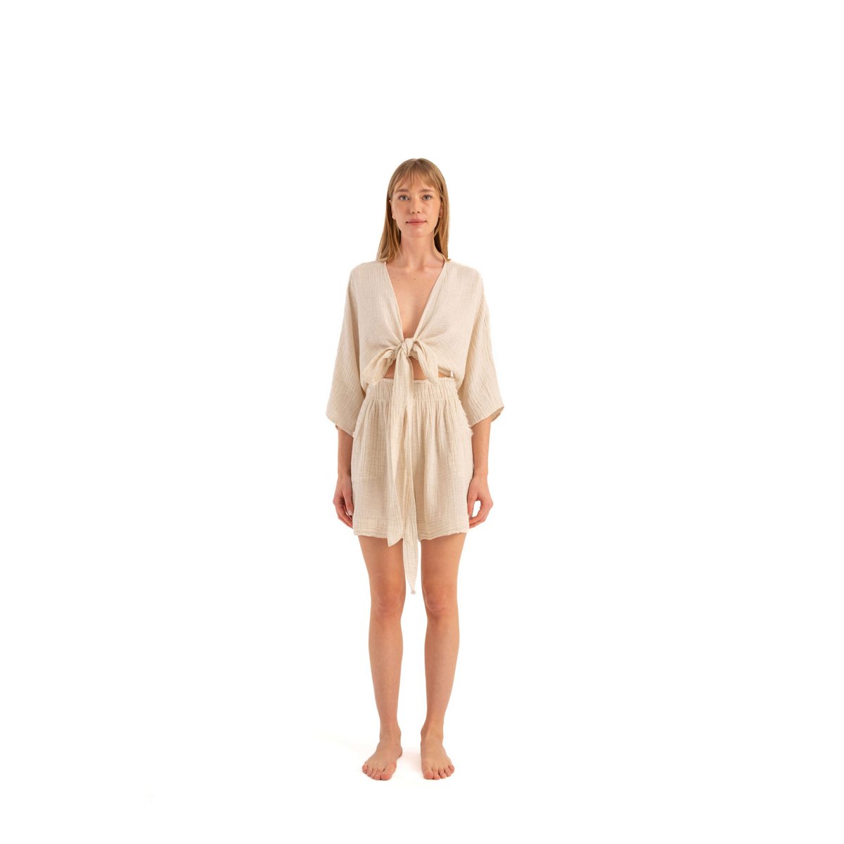 IKIKIZ katoen-TENCEL™ linnen gekreukelde short