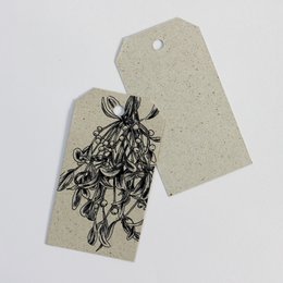 Gift tags made from grass paper, mistletoe
