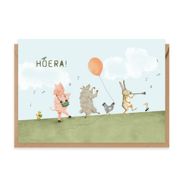 Wenskaart Dieren fanfare Hoera