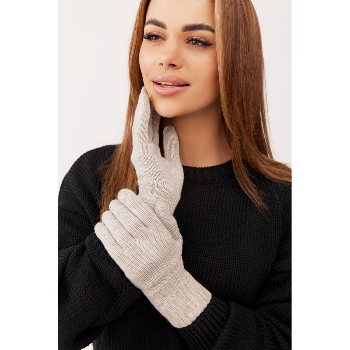 Rękawiczki CLASSY - 100% WEŁNA MERINO – beżowy