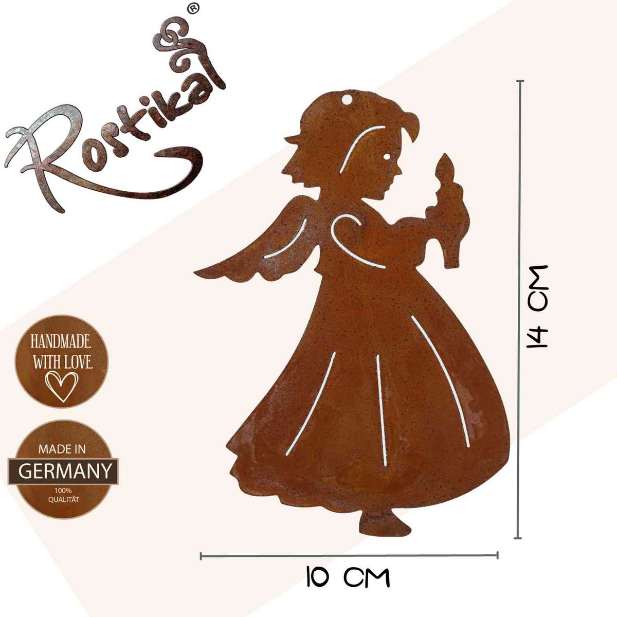 Christmas decoration angel with candle | Rust decorative angel figure
