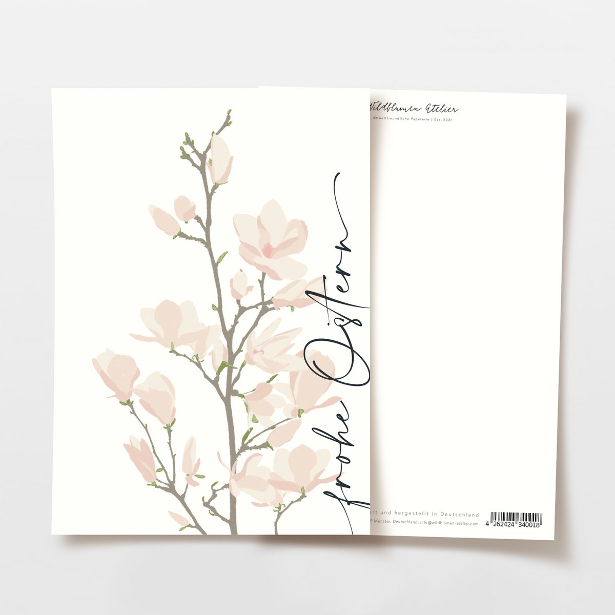 Easter card 'Happy Easter' with pink magnolia