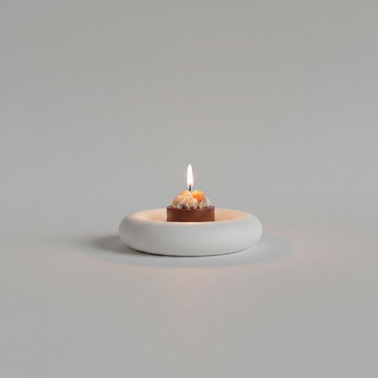 LAVURI Spicy Pumpkin Gourmet Dessert scented Candle, handmade, soy wax, including a sculptural stoneware plate, limestone, white, Duftkerze