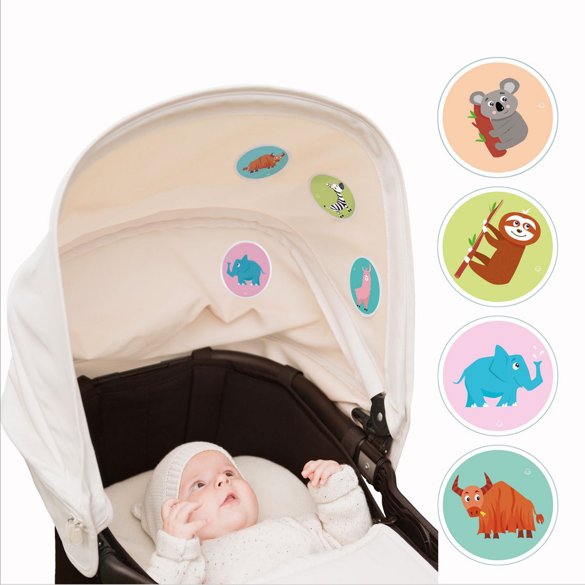 Cute animals 1. Sticker set made of high quality acetate silk. For babies
