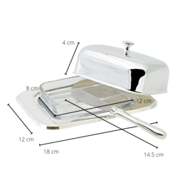 EDZARD butter dish Mista 13x18 cm, H 8 cm, glass insert, silver-plated, with butter knife