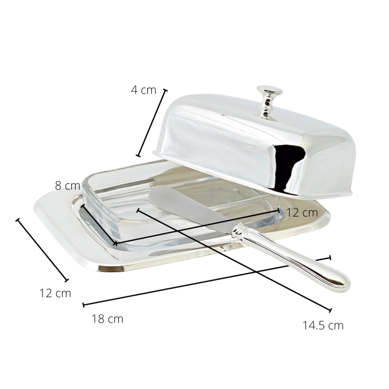 EDZARD butter dish Mista 13x18 cm, H 8 cm, glass insert, silver-plated, with butter knife