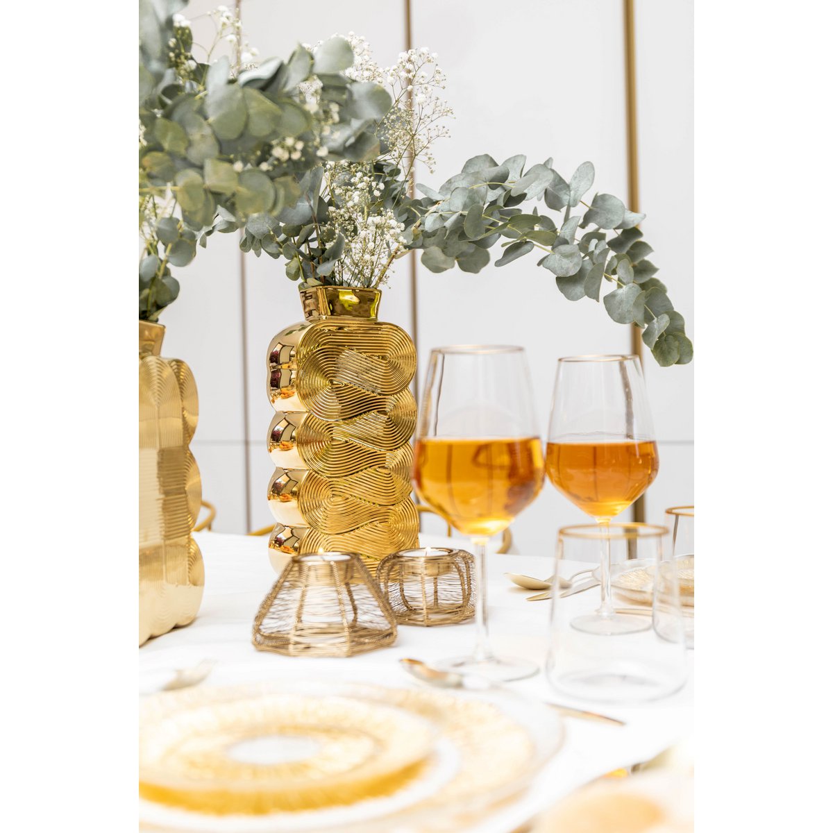 Conical candlestick gilded wire 11x11x6cm