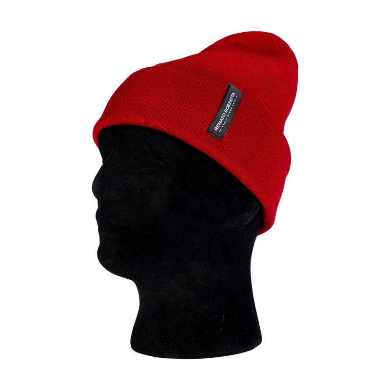 RB5005EB | Unisex Cap in Tubular Stockinette Knit CIMONE Wool Blend Made in Italy. Fire red colour. One size