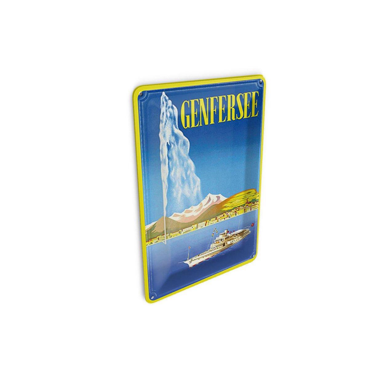 Cartolina in latta da viaggio 10x14 cm Targa decorativa per nave da crociera sul lago di Ginevra