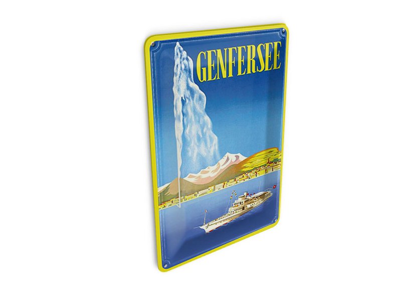 Cartolina in latta da viaggio 10x14 cm Targa decorativa per nave da crociera sul lago di Ginevra