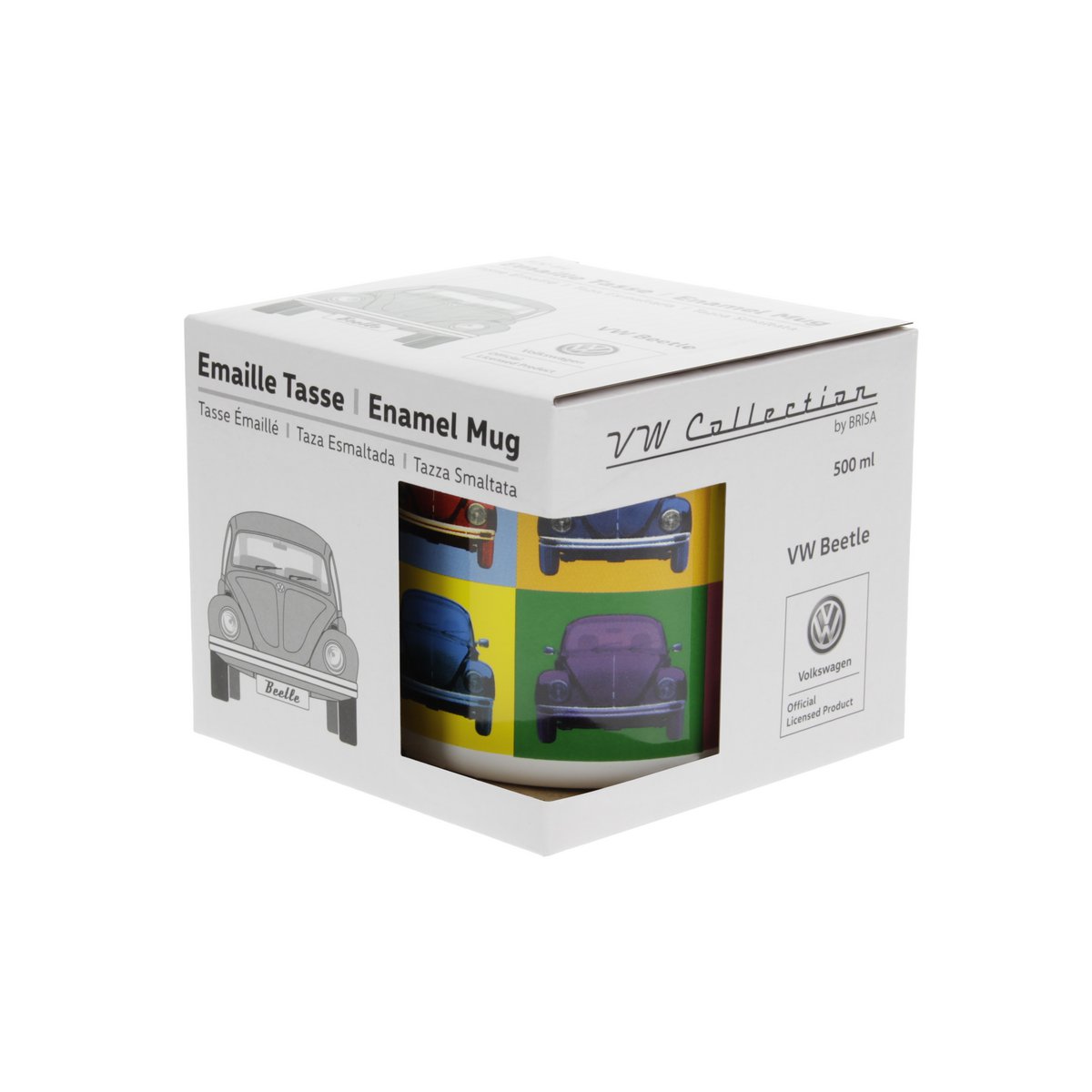 Volkswagen VW Kever Emaille Mok 500ml in Geschenkverpakking - Veelkleurig