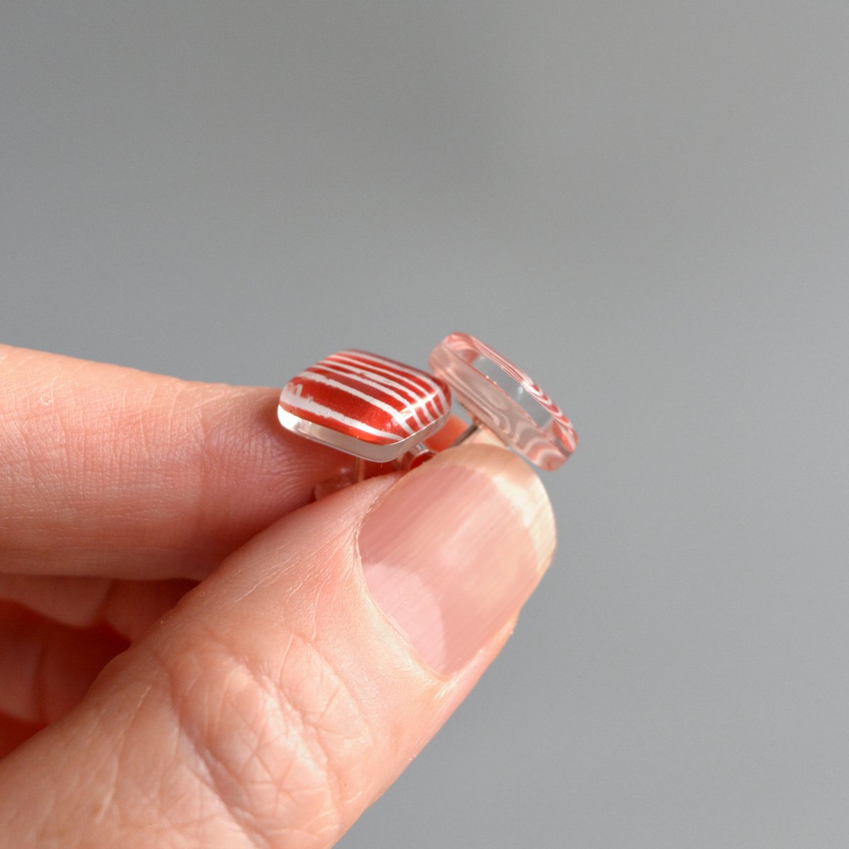 Tiny  black white striped earrings with sterling silver posts