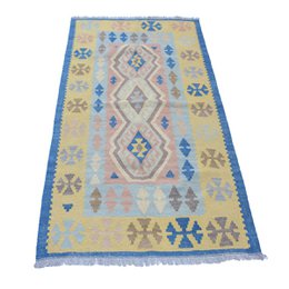Modern schemerblauw Kelim vloerkleed