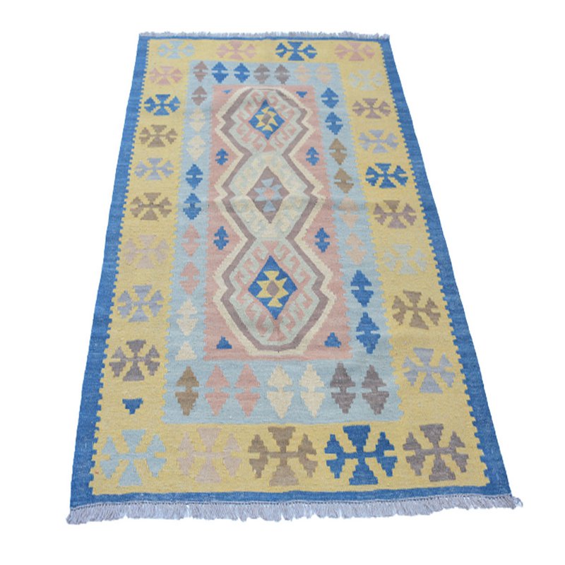 Modern schemerblauw Kelim vloerkleed