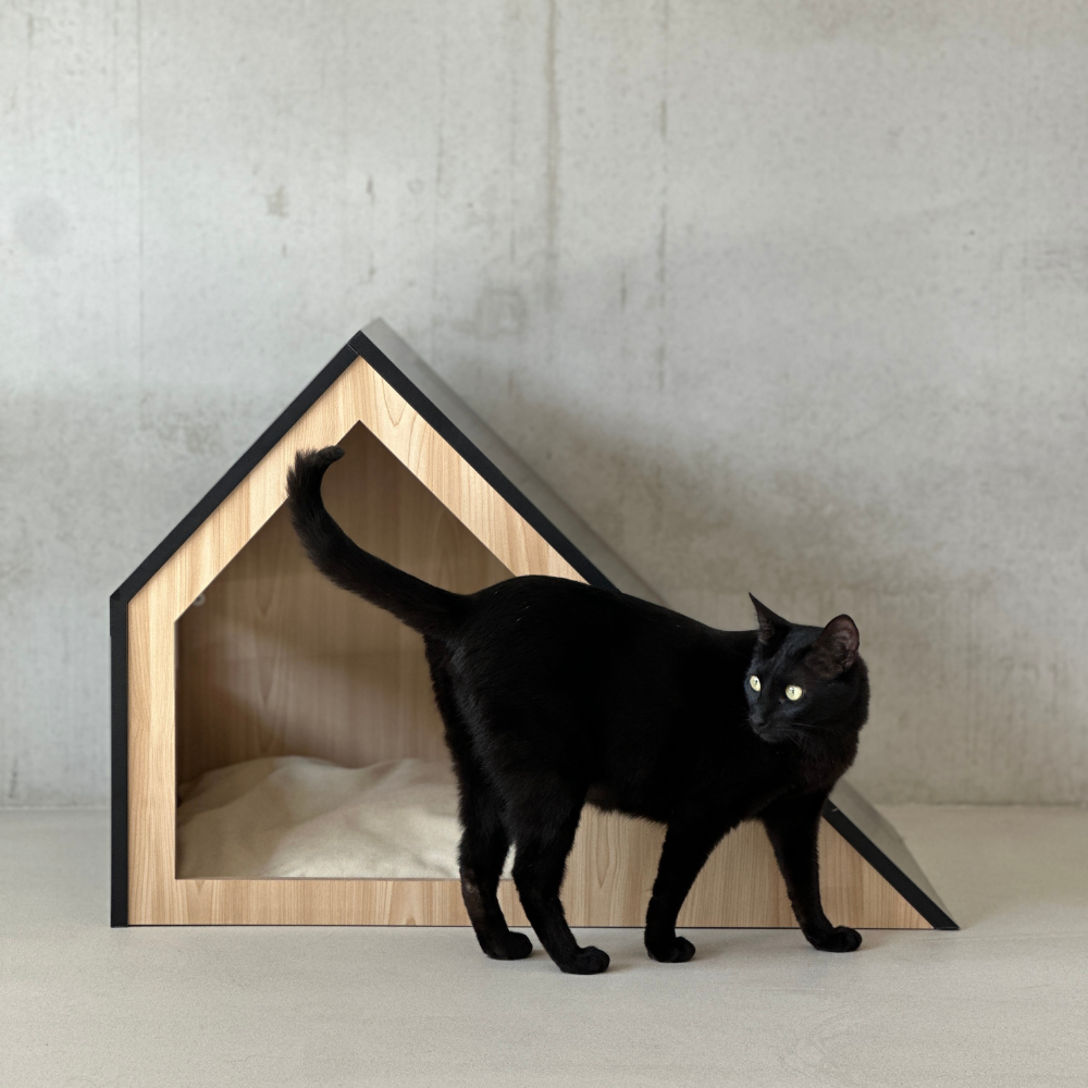Kattenhuis | hout | katoen | zwart | 75 x 50 x 53 cm