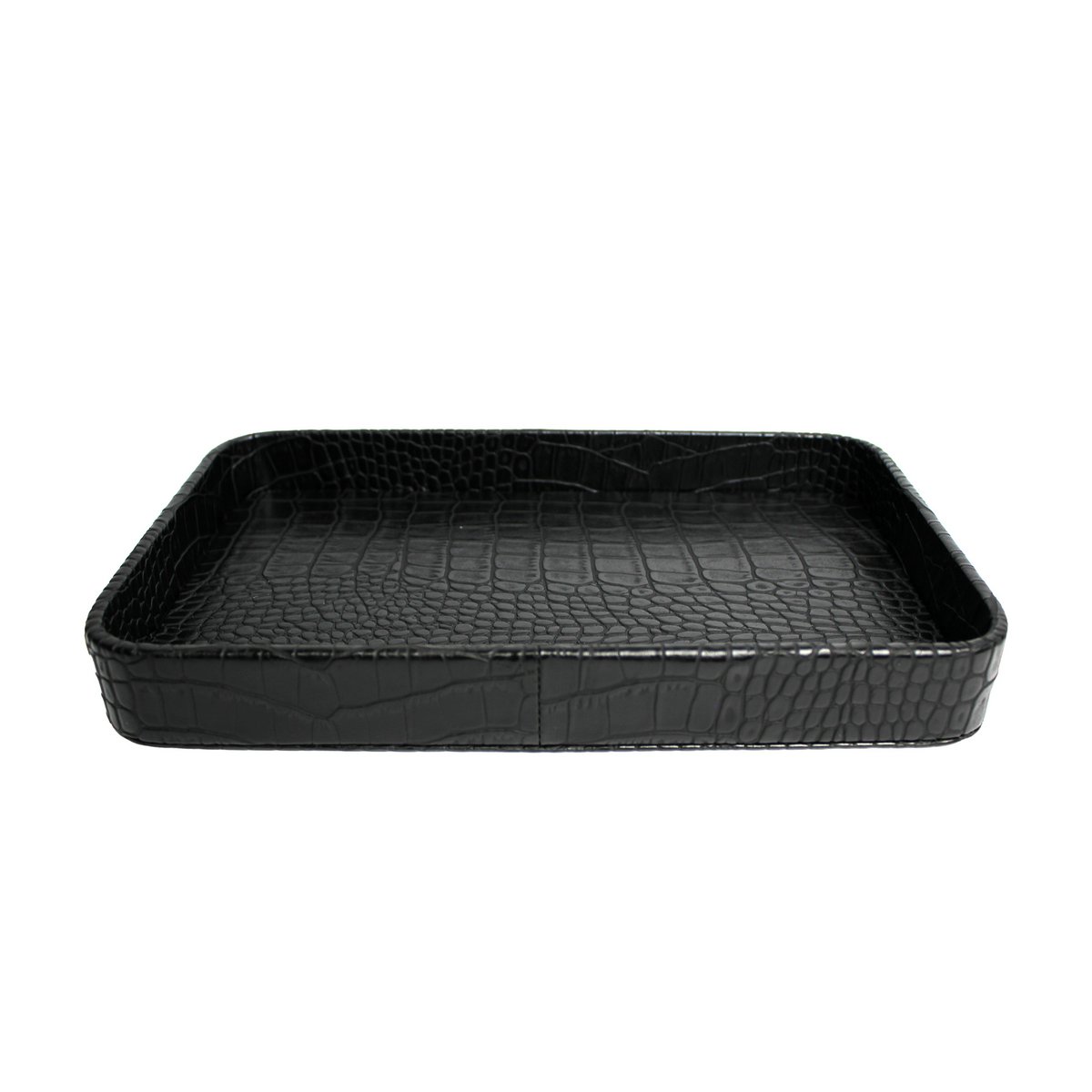 Comprimé bord rectangulaire arrondi hors du cuir synthétique kroko noir