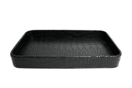 Comprimé bord rectangulaire arrondi hors du cuir synthétique kroko noir