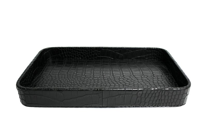 Comprimé bord rectangulaire arrondi hors du cuir synthétique kroko noir