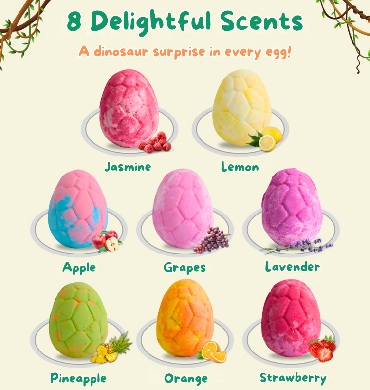 Bombas de baño - Huevos de dinosaurio con juguetes en su interior - Set de 8 piezas