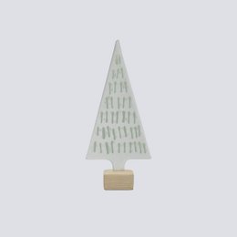  Large white Christmas tree candle, tall triangular shape, wooden base.