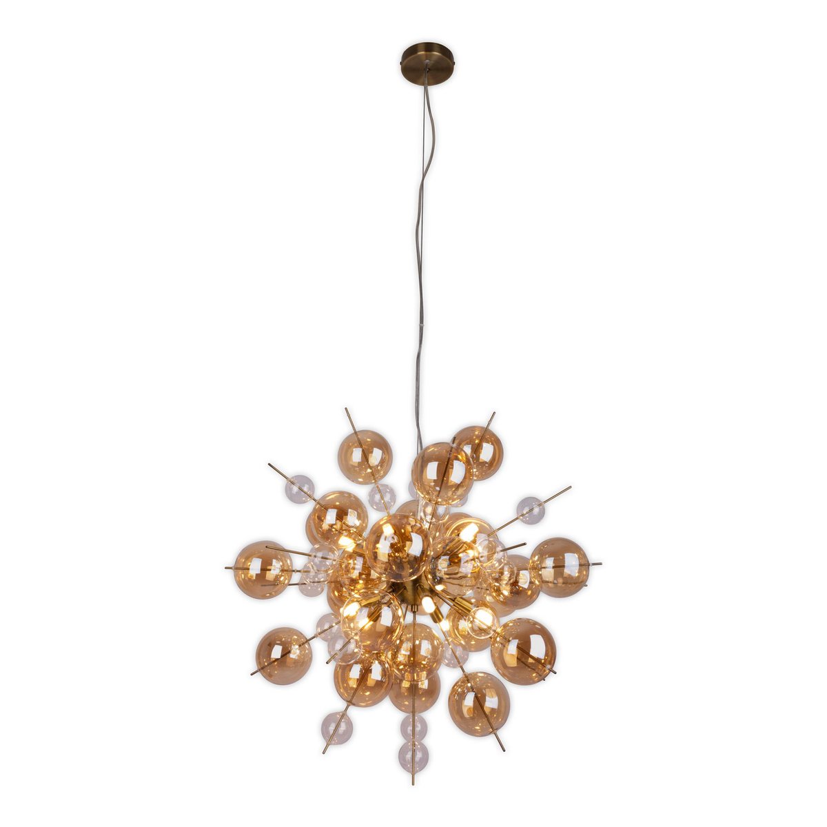 Pendelleuchte "EXPLOSION" amber aus Metall und Glas, G9 Fassungen, Hängelampe für Esszimmer, Wohnzimmer, Diele oder Büro, Hängelampe Øca. 65 cm