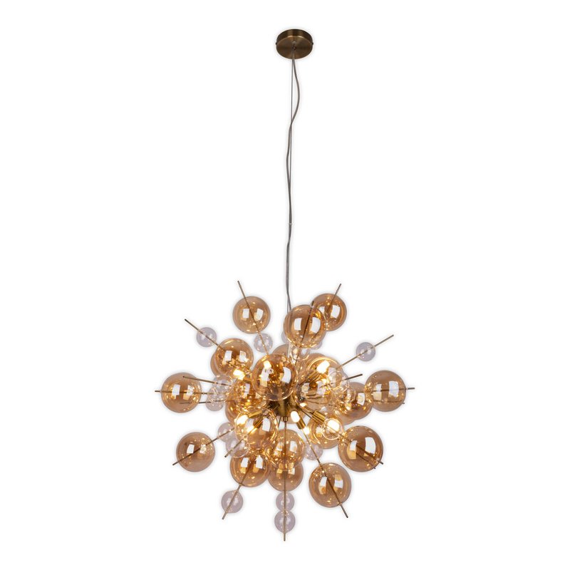 Pendelleuchte "EXPLOSION" amber aus Metall und Glas, G9 Fassungen, Hängelampe für Esszimmer, Wohnzimmer, Diele oder Büro, Hängelampe Øca. 65 cm