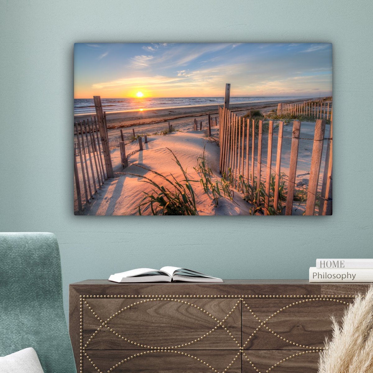 Leinwand Malerei - Wanddekoration - Strand - Meer - Dune - Sonnenuntergang - Landschaft
