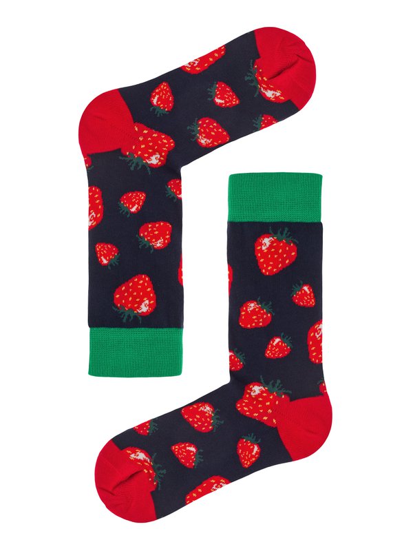 Bio Socken Strawberries - Bunte Socken mit Erdbeeren, Erdbeer-Muster