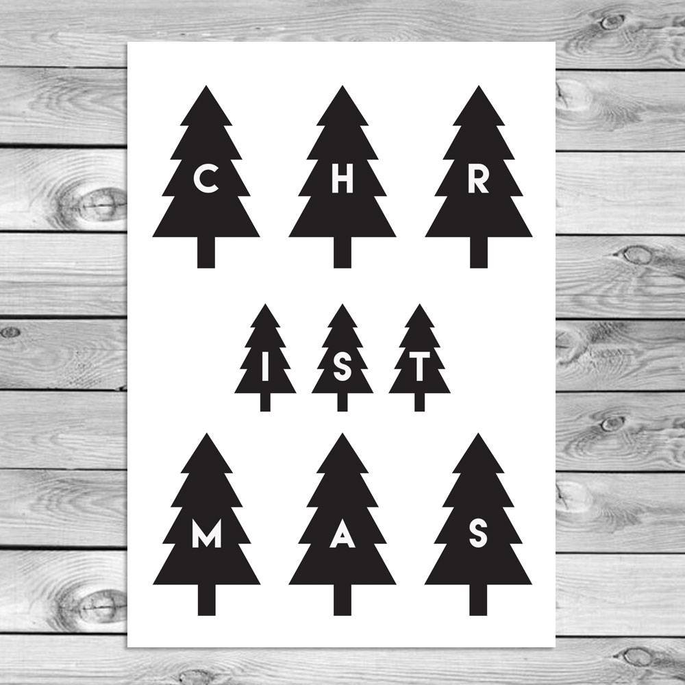 Merry Christmas - Kerstbomen - Kerst Poster - Tekst poster - Zwart Wit poster