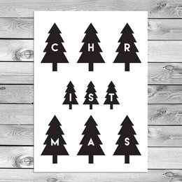 Merry Christmas - Kerstbomen - Kerst Poster - Tekst poster - Zwart Wit poster