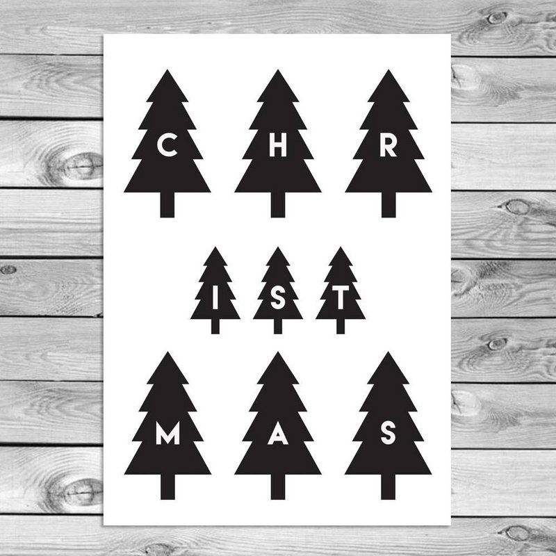 Merry Christmas - Kerstbomen - Kerst Poster - Tekst poster - Zwart Wit poster