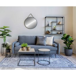 Trapani Mirror - Black, Steel, Artificial Leather, Ø38cm