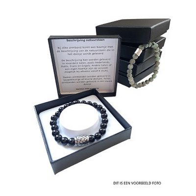 Men's bracelet silver black Obsidian & Sodalite 8 mm with matte silver bead