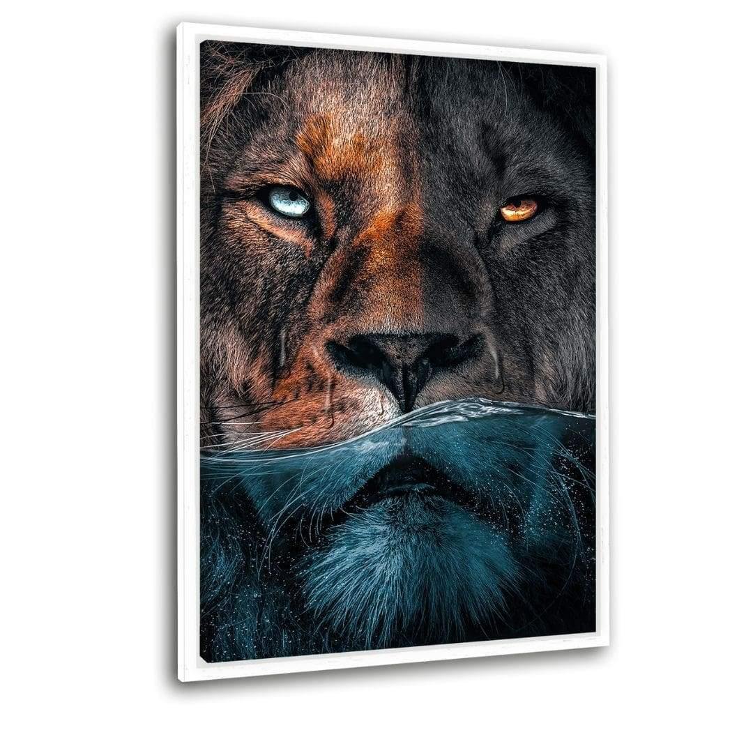 Underwater Lion - canvas picture with frame "silver"