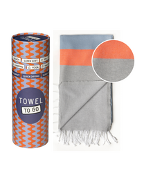 TOWEL TO GO NEON Telo mare in cotone riciclato 180x100 cm | Leggero Asciugatura rapida | Blu/Grigio | con confezione regalo