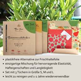 Lot de 3 chiffons en cire d'abeille biologique « Luisa » - fabriqués à la main en Allemagne