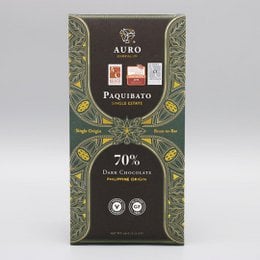 70% dark chocolate bar from Paquibato single estate, with a rich, intense flavor and a unique geometric pattern on the chocolate.