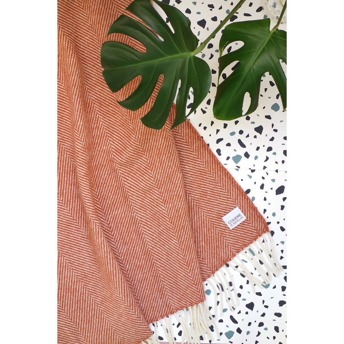 Wool blanket / cuddly blanket herringbone terracotta