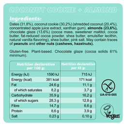 Veganer glutenfreier Bar "Kokoskekse + Mandel" 45G