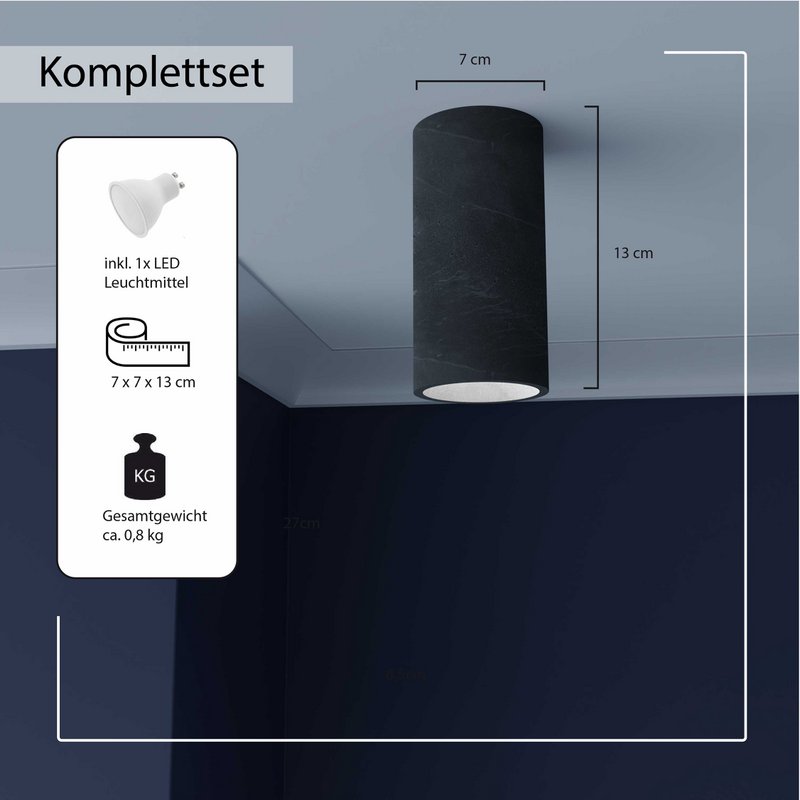 Deckenleuchte "Donoma" Betonleuchte Black