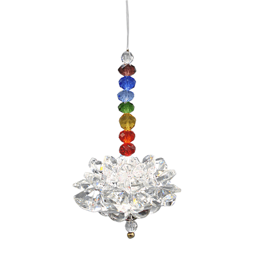 Glass Hanging Crystal 7 Chakra Beads Lotus Flower Clear.